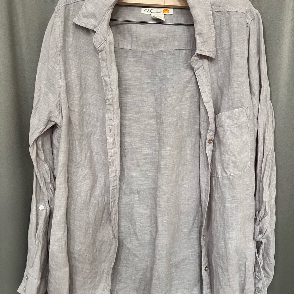 C&C California Linen Button-Down Shirt in Light Gray 💯 Linen